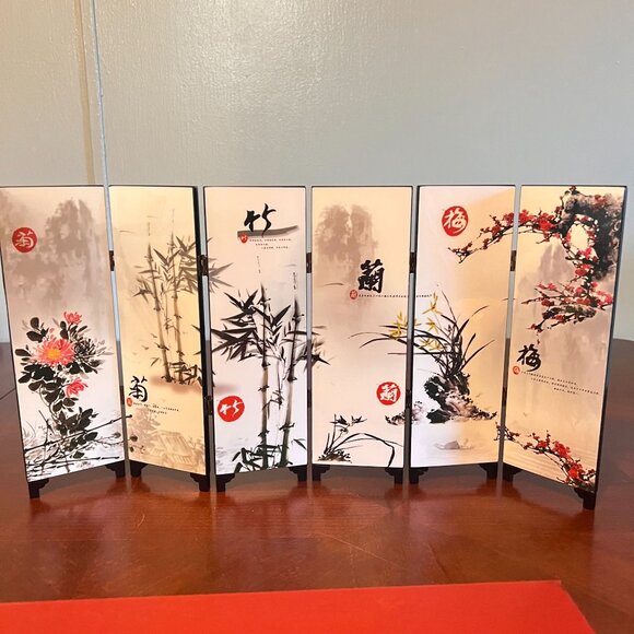 Chinese Lacquerware Plum Blossoms orchid Bamboo Chrysanthemum Screen miniature - Picture 4 of 5